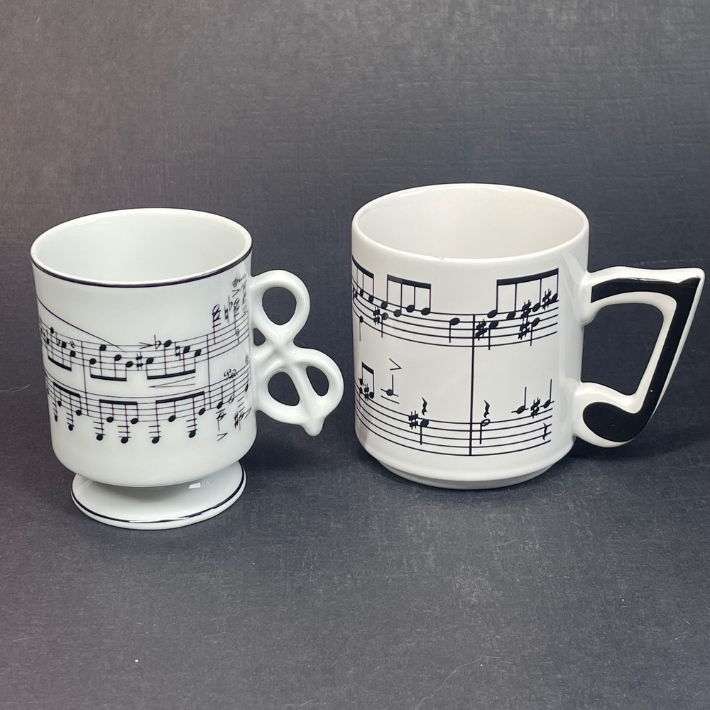 Vintage Music Mug Set 2 Chadwick Miller 1984 Treble Clef Eighth Note Handles